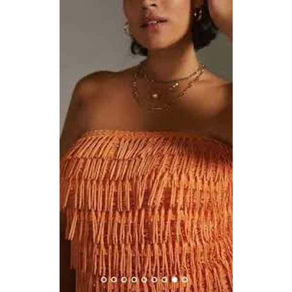 Anthropology Let Me Be Strapless Coral Fringe Mini Dress XXS - Picture 10 of 10